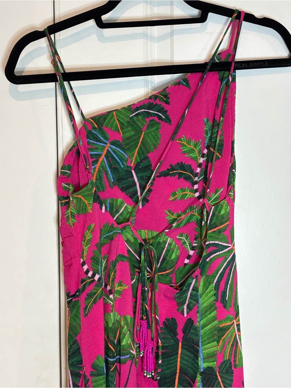 Farm Rio Pink Leave Asymmetric One Shoulder Strappy Back Ruched Slit Dress S - Picture 7 of 13